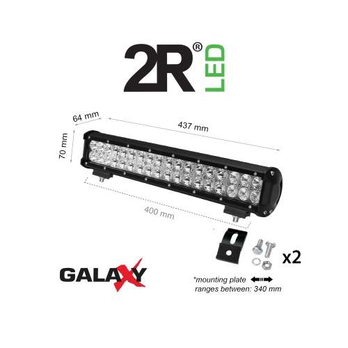 Автомобилен LED Бар, 2R LED, GALAXY LBL C, 12V, 108W, 6000K, 17", 437mm, Combo